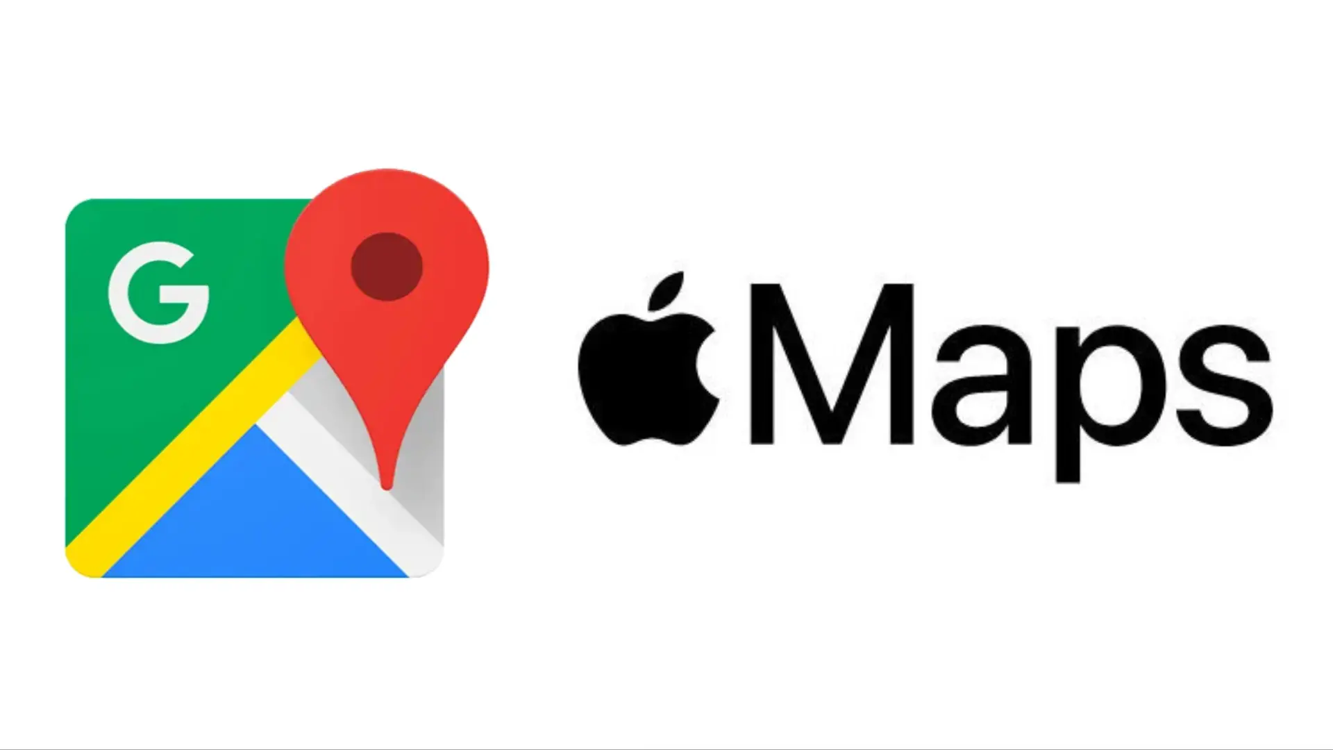 Google Apple Maps logo with icon and apple logo and maps in black and color scheme