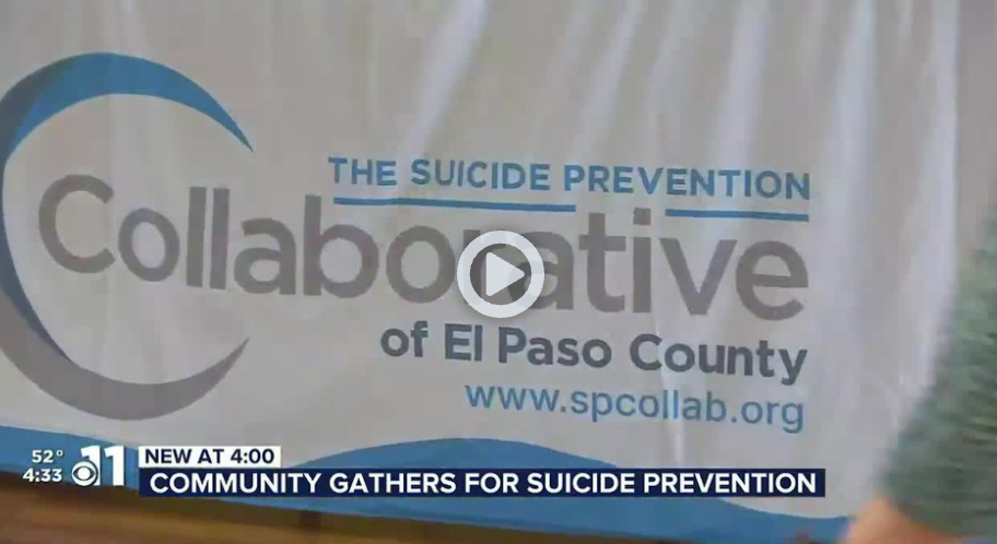 11 News video screenshot with play button and collaborative of El Paso County banner with new at 4:00 community gathers for suicide prevention headline
